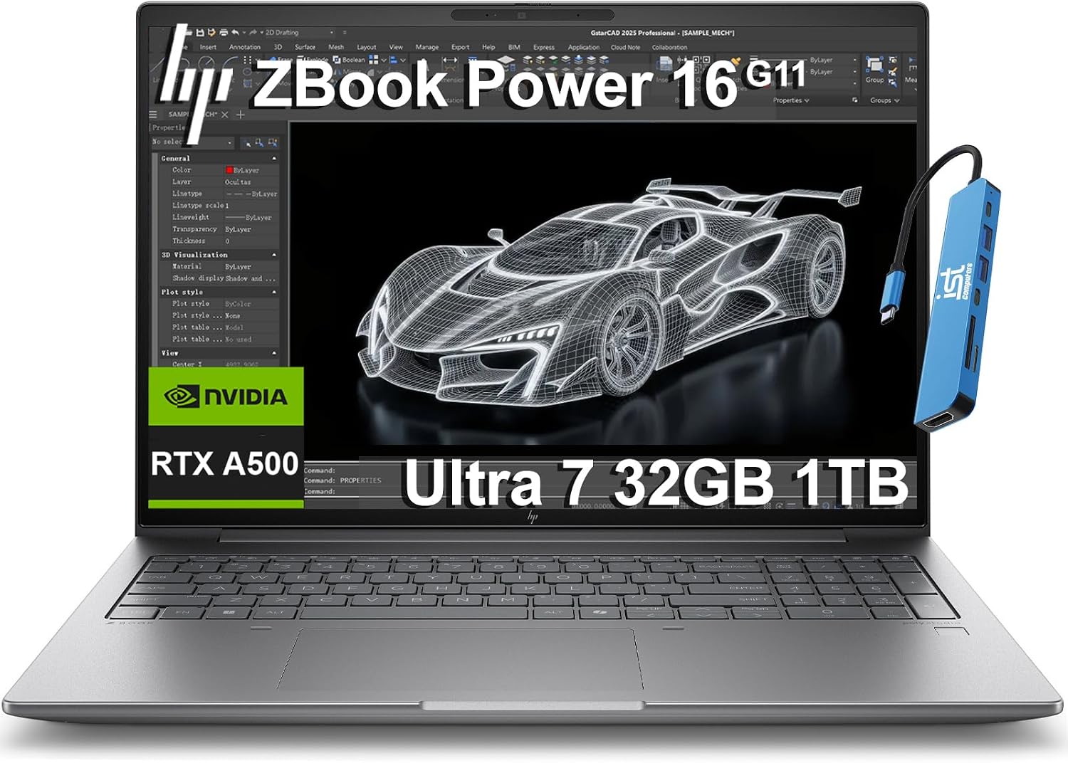 HP ZBook Power 16 G11 Mobile Workstation AI Laptop (16' FHD+, Intel Core Ultra 7 155U, NVIDIA RTX A500, 32GB DDR5, 1TB SSD) for Engineer, Designer, FP, IR Webcam, 2x Thunderbolt 4, IST HUB, Win 11 Pro