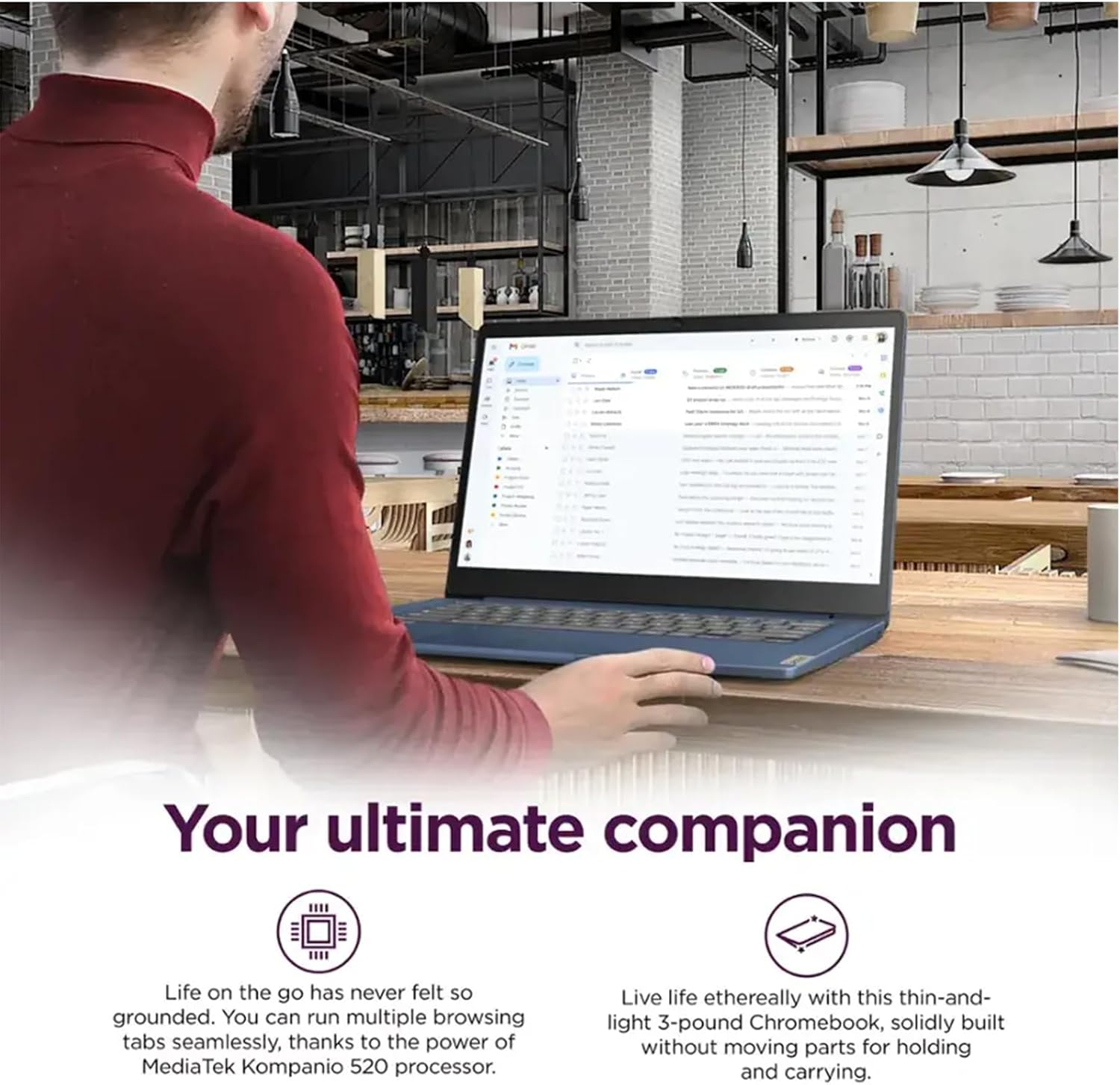 Lenovo IdeaPad Slim 3 Chromebook 14 | Student and Business | Full HD | Kompanio 520 CPU(8-core) | Long Battery Life (up to 13.5 Hours) | 128GB Micro SD Card | 4GB Memory | 64GB eMMC | Abyss Blue