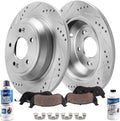 Detroit Axle - 6pc Rear Brake Kit for 2010-2017 Hyundai Genesis Kia K900 Genesis G80, Drilled Slotted Disc Brake Rotors Ceramic Brakes Pads 2011 2012 2013 2014 2015 2016 Replacement: 12.36' inch Rotor