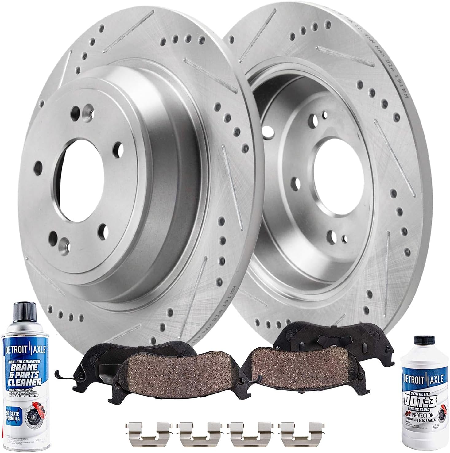 Detroit Axle - 6pc Rear Brake Kit for 2010-2017 Hyundai Genesis Kia K900 Genesis G80, Drilled Slotted Disc Brake Rotors Ceramic Brakes Pads 2011 2012 2013 2014 2015 2016 Replacement: 12.36' inch Rotor