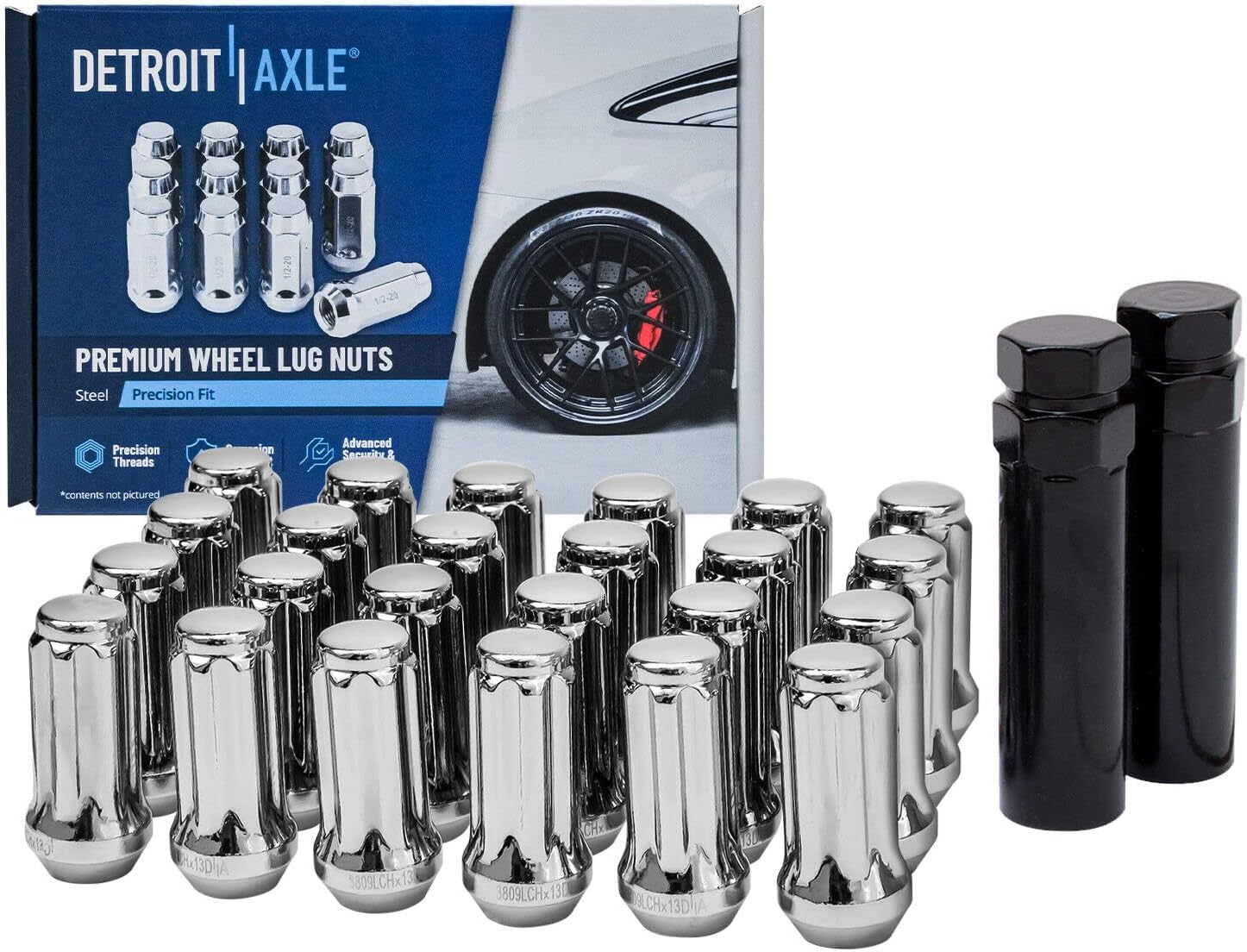 Detroit Axle - 32pc Rear Brake Kit Lug Nuts for Impala Malibu Lacrosse Regal XTS Allure Disc Brake Rotors Brakes Pads 24pc Wheel Lug Nuts w/key Replacement