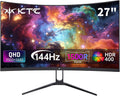 KTC H27S5C 27' Curved Gaming Monitor, 1440P QHD 144Hz 120Hz Monitor, 1500R HVA Panel, HDR400, Adaptive Sync, 400nits, HDMI 2.0 x2, DP 1.4, VESA 100x100 PC Monitor