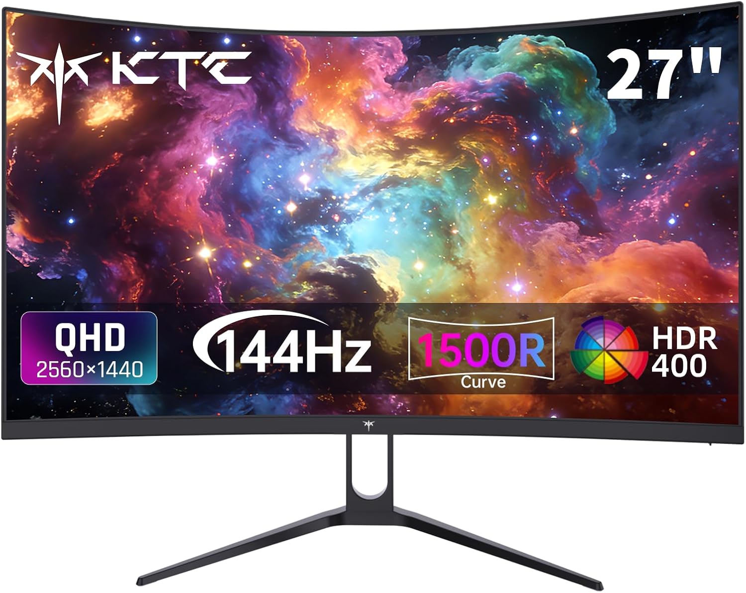 KTC H27S5C 27' Curved Gaming Monitor, 1440P QHD 144Hz 120Hz Monitor, 1500R HVA Panel, HDR400, Adaptive Sync, 400nits, HDMI 2.0 x2, DP 1.4, VESA 100x100 PC Monitor