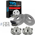 TRQ Performance Front Brake Pad and Rotor Set Ceramic Coated Drilled Slotted Rotors Calipers Compatible with 2006-2011 Hyundai Accent 2006-2011 Kia Rio
