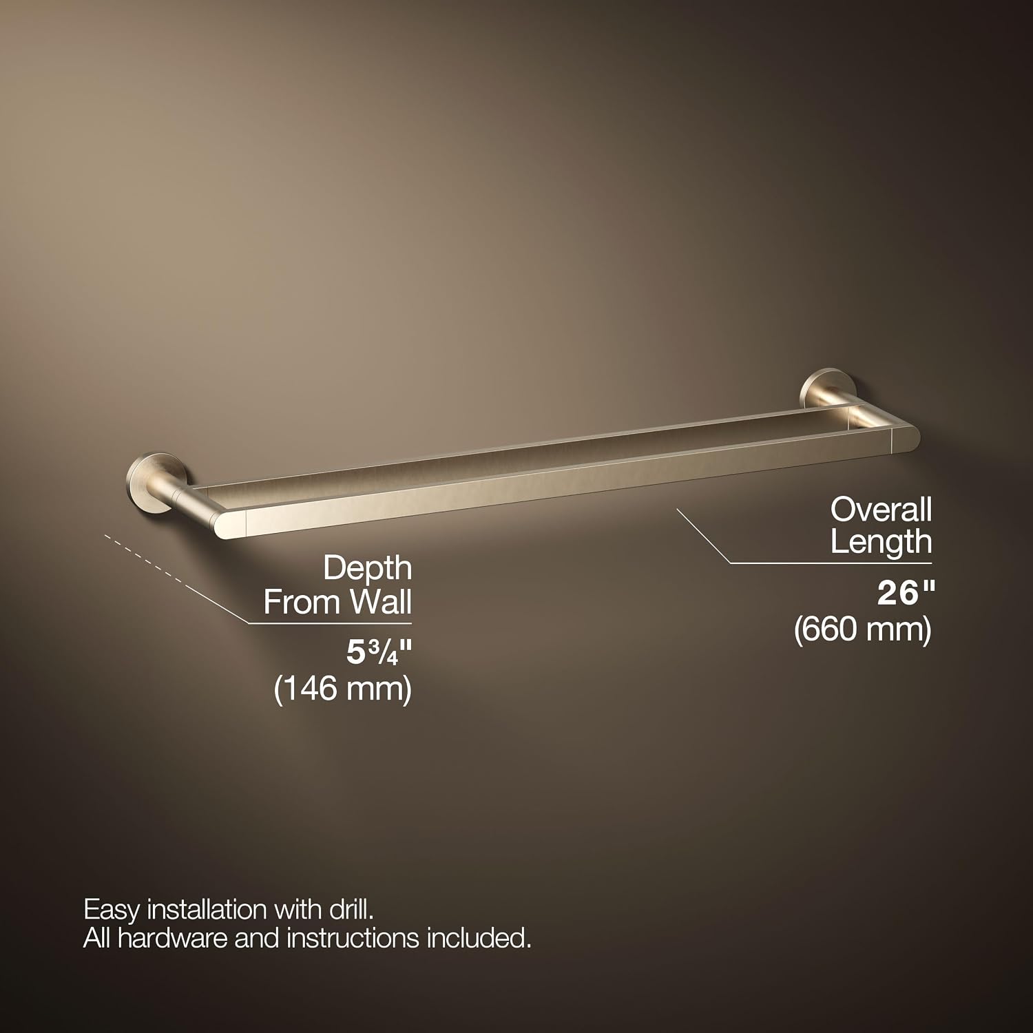 Kohler 73144-BV K-73144-BV Composed Double Towel BAR, Brushed Bronze, Vibrant French Gold