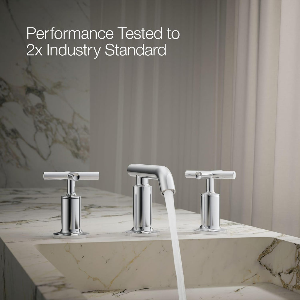 KOHLER k-14410-3-CP Purist® Widespread Bathroom Sink Faucet, 3-Hole Bathroom Faucets with Low Cross Handles and Low Spout, 1.2 GPM, Polished Chrome