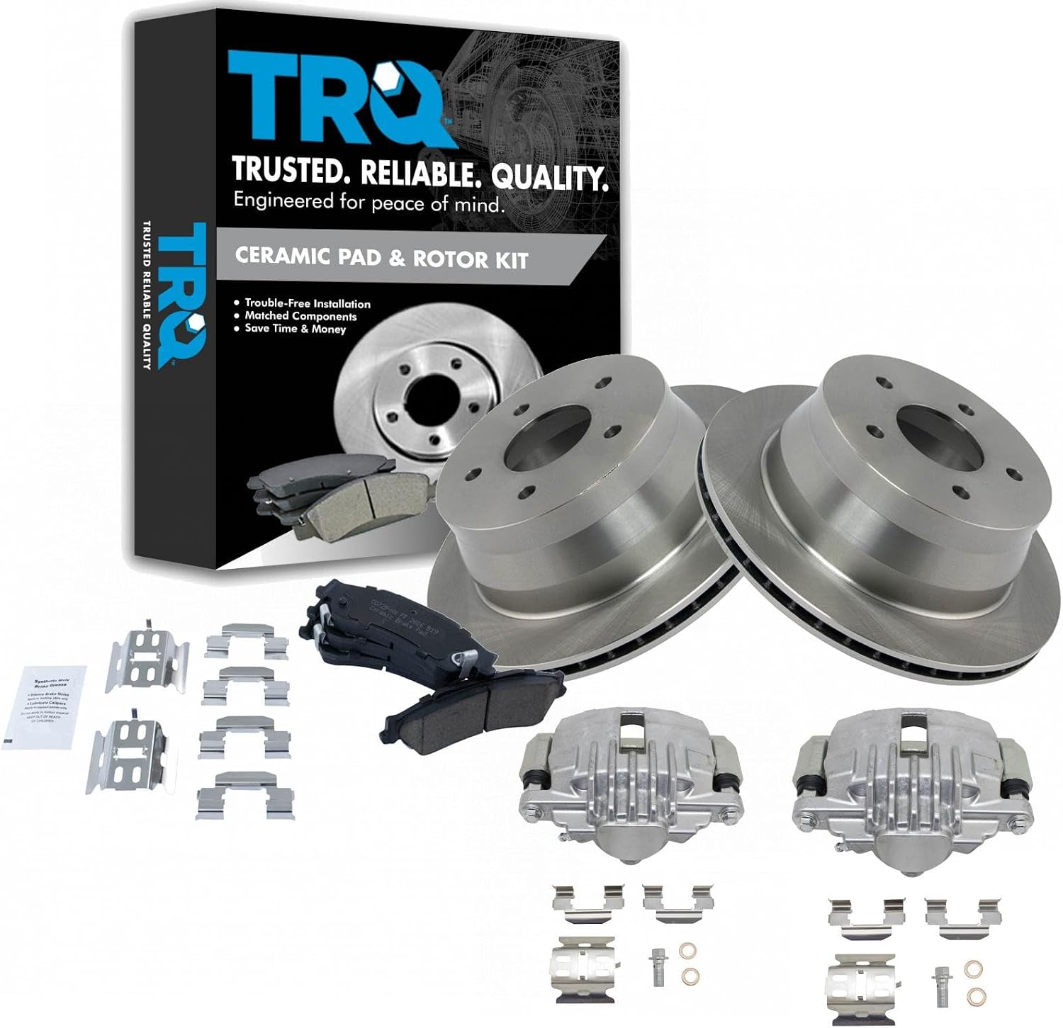 TRQ Rear Brake Pad and Rotor Set Ceramic Vented Rotors Calipers Compatible with 1998-2005 Chevrolet Blazer 1998-2004 S10 GMC Sonoma 1998-2001 Jimmy 1998-2001 Oldsmobile Bravada 1998-2000 Isuzu Hombre