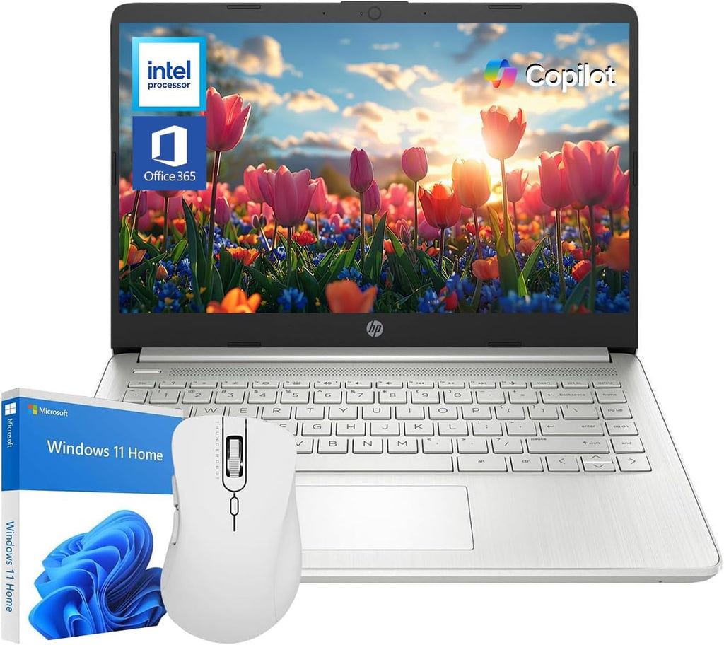 HP Ultrabook 14 Laptop Computer Business Study & Home 2026, MS Office for The Web + Win11 Home, Quad-Core Intel CPU, 128GB SSD, WiFi 6, Bundle Thunderobot Wireless Mouse