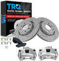 TRQ Performance Front Brake Pad and Rotor Set Ceramic Drilled Slotted Vented Rotors Calipers Compatible with 2004-2011 Chevrolet Aveo 2007-2011 Aveo5 2013-2015 Spark 2009 Pontiac G3