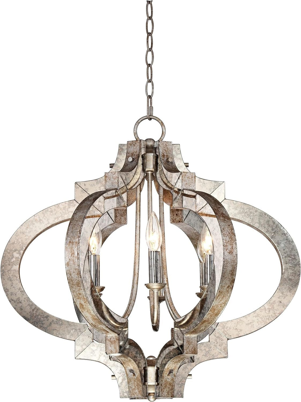 LED Pendant Lamp Euro Design Ornament Aged Silver Gold Bronze Chandelier 23 1/4' Wide Industrial 6-Light Fixture Compatible with Dining Room Foyer,Hallway