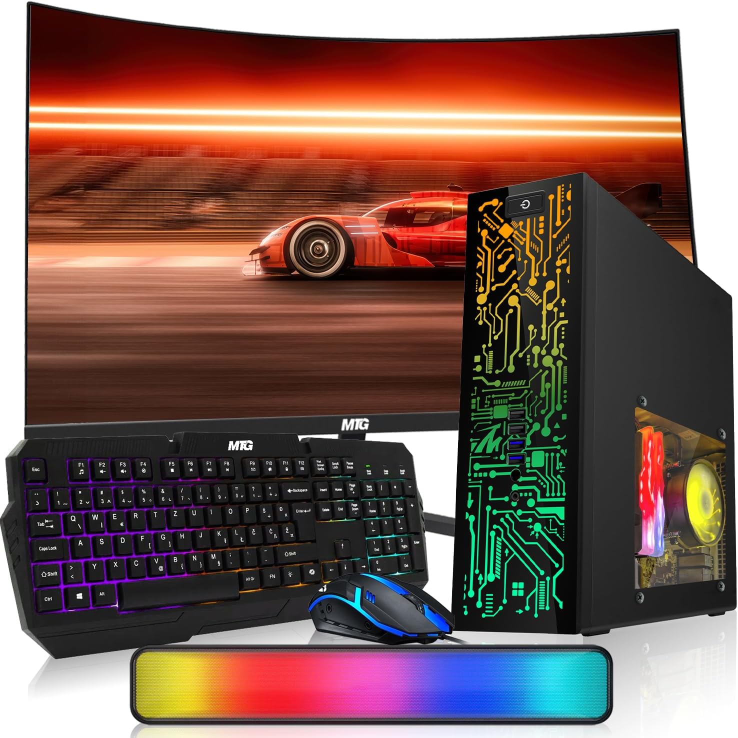 Hp Desktop Computer PC – Intel Core i5, 16GB ARGB RAM, 256GB SSD, 24 Inch Curved Monitor, RGB Keyboard with AI Copilot Key and Mouse, RGB Soundbar, Windows 11(Renewed)