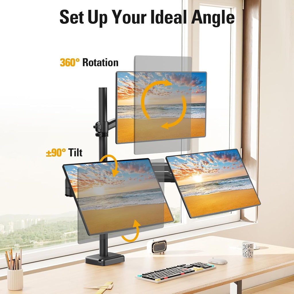Triple Monitor Mount up to 32' Computer Screen, up to 19.8lbs Each, Adjustable 3 Monitor Stand with Clamp & Grommet Kit, Gas Spring Arm with Tilt Swivel Rotate, VESA Mount 75x75/100x100mm