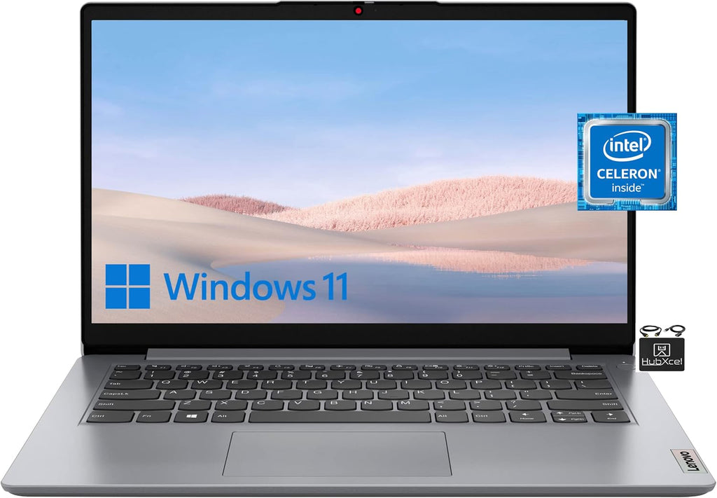 Lenovo 2022 Premium Ideapad, 14' HD Screen Lightweight Laptop, Dual-Core Intel Celeron N4020 (Upto 2.8GHZ), 4GB RAM, 64GB eMMC, WiFi, Bluetooth, Webcam, Long Hours, Window 11S+HubxcelAccessory