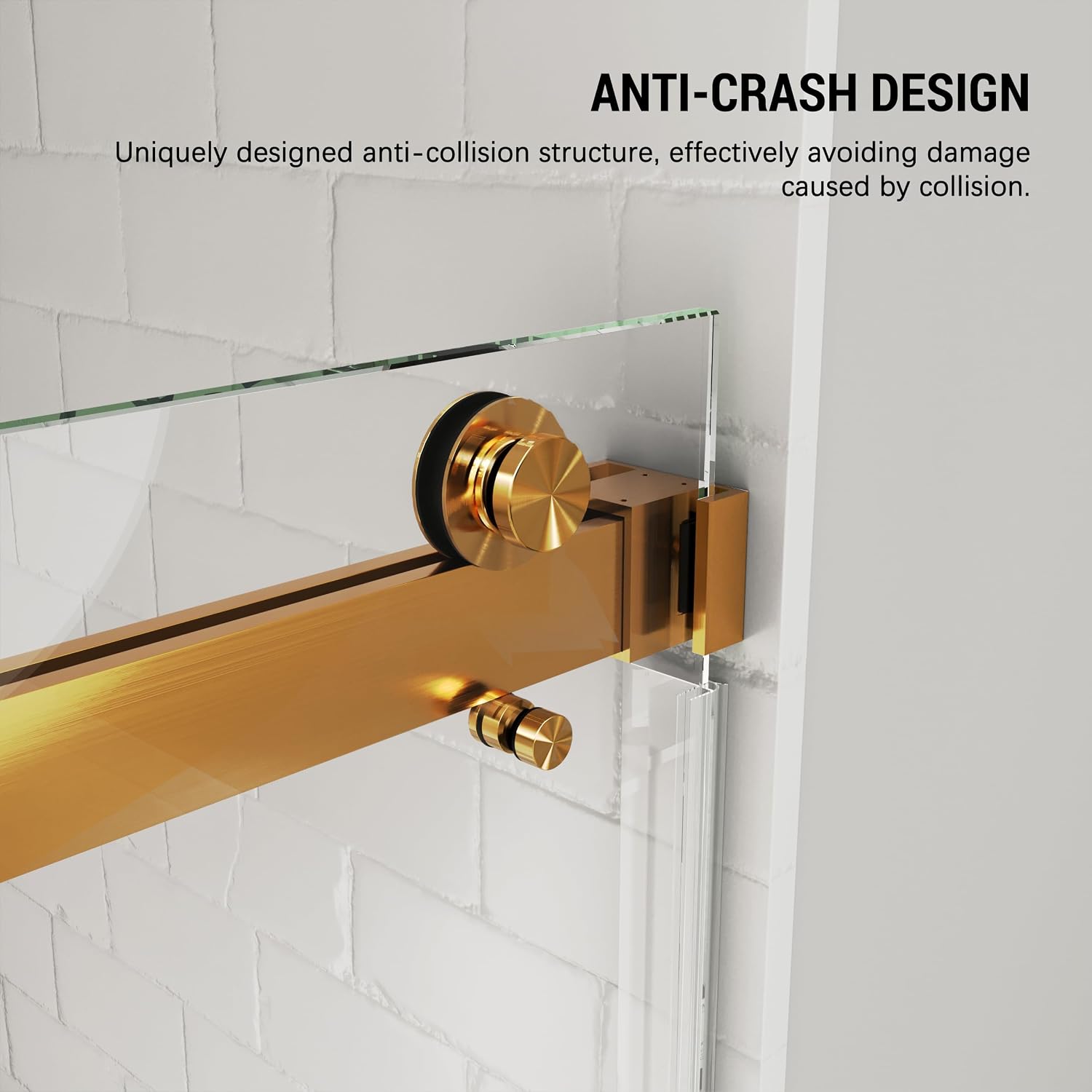 Shower Door, 56-61 'W x 72 'H, SGCC Certified 3/8' (10 mm) Clear Tempered Glass, 1 Towel Bar Handle, 1 Finger Pull, Frameless Double Sliding Shower Door,Stainless Steel Brushed Gold Finish
