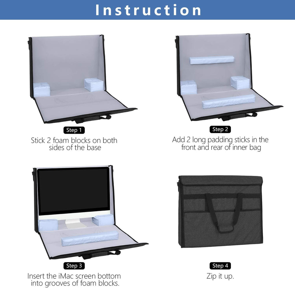 Damero Carrying Tote Bag Compatible with Apple 27' iMac Desktop Computer, Travel Storage Bag for iMac 27-inch and Other Accessories, Black