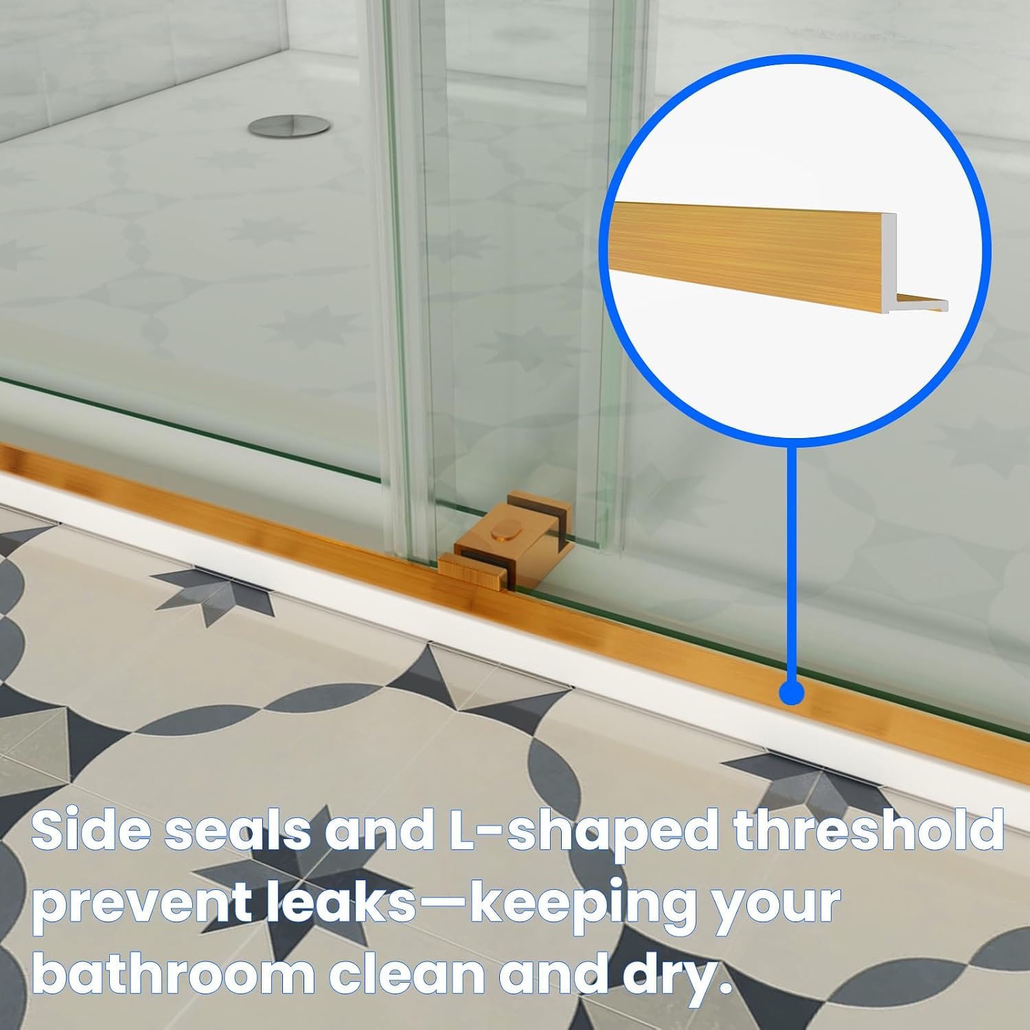Frameless Sliding Shower Door 46'-49' W x 76' H, Brushed Gold | 3/8' Tempered Glass, Double Sliding Design, 1/4' Wall Adjustment, Double-Sided Easy-Clean Glass, Stainless Steel Hardware