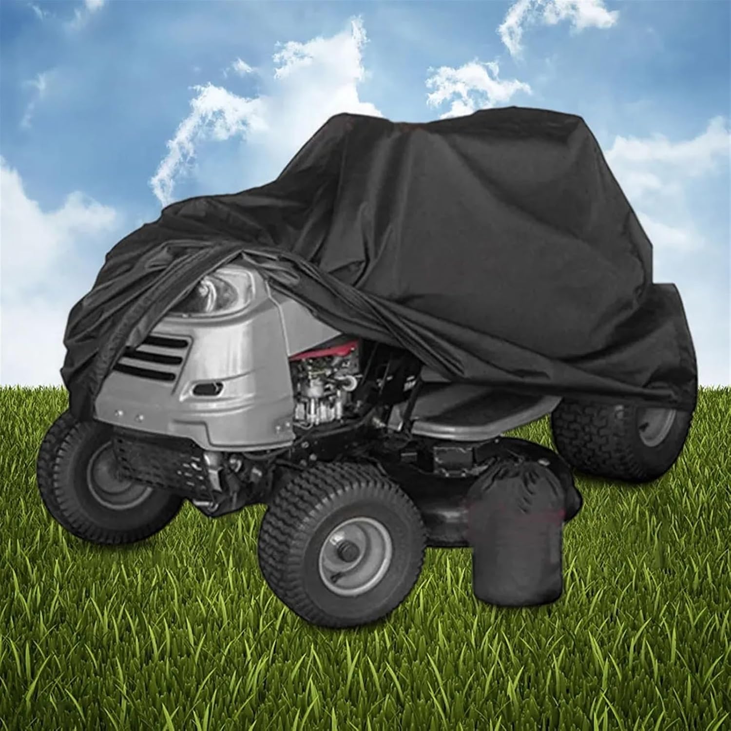 Lawn Mower Cover Oxford Cloth Black Car Coat Dustproof Garden Tractor Cover with Portable Storage Bag UV Protection for Home Use for Outside Storage
