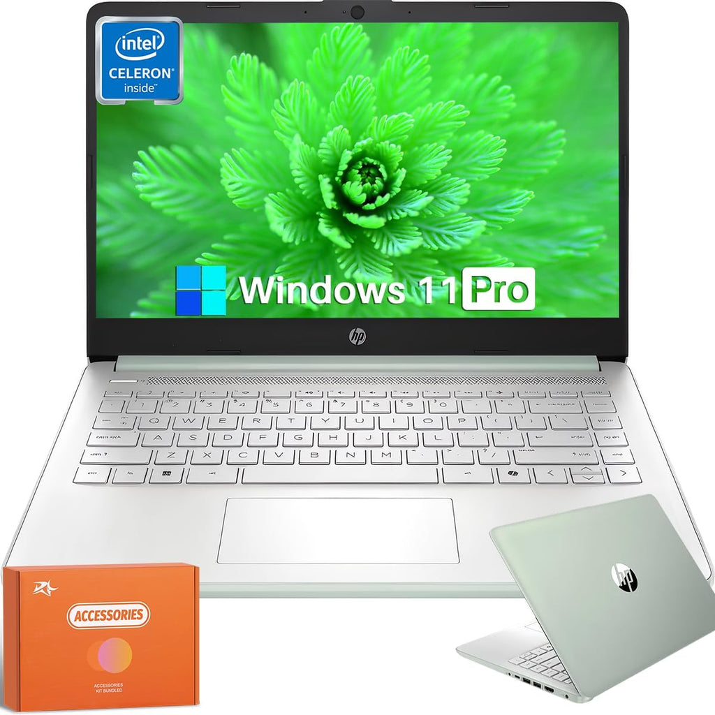 HP 14 inch Laptop, Intel 4-Core N150(Beats N4120), 1-Year Office 365, 14' LED 250 nits, 16 GB RAM, 384 GB Storage(128GB UFS+256GB Micro SD), Webcam, WiFi, HDMI, Win 11 Pro & Copilot-Ai, Green, w/Mouse