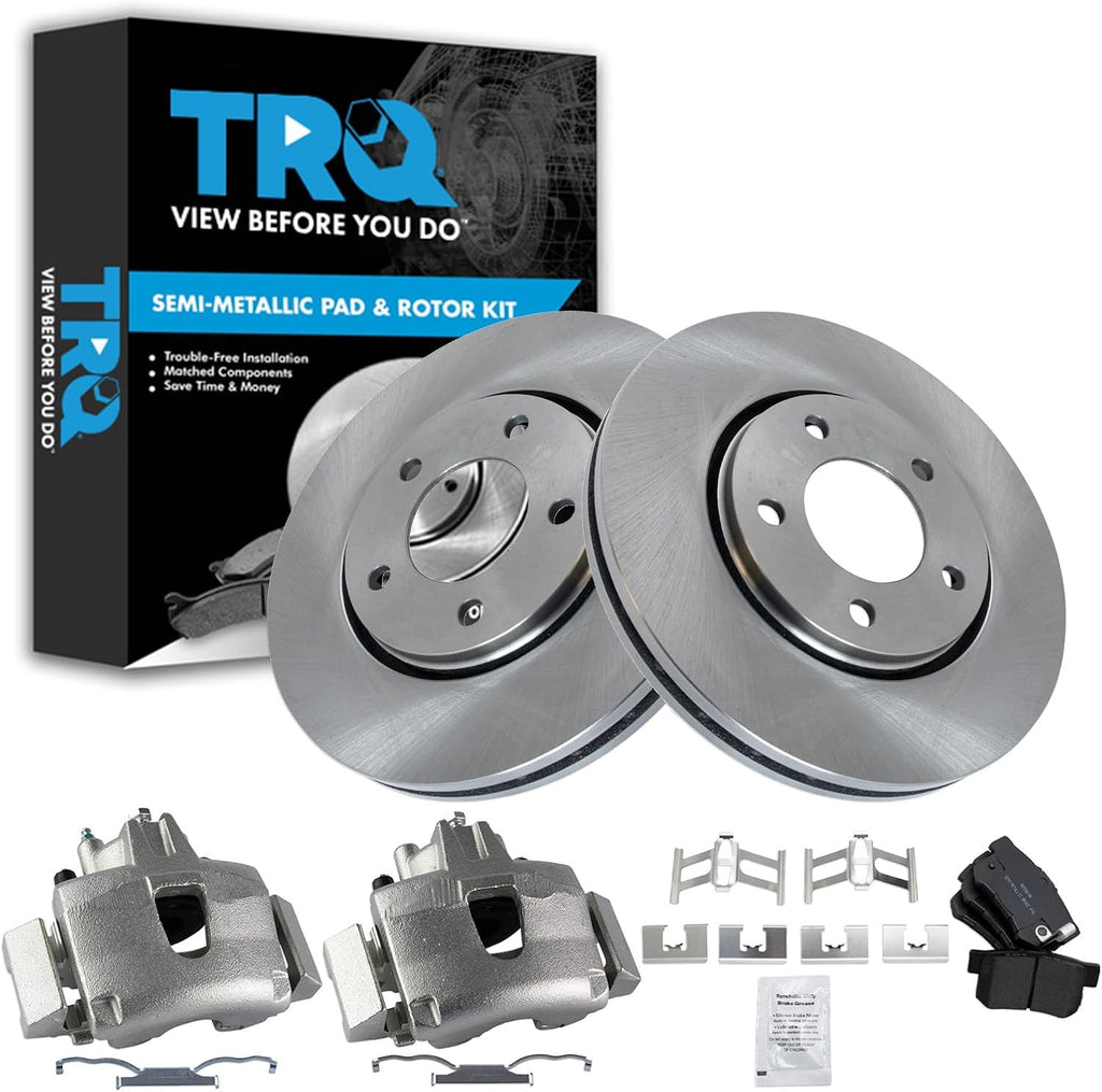 TRQ Front Brake Pad & Rotor Kit Brake Caliper Brake Pads Brake Rotor Semi-Metallic Vented Compatible with 2001-2007 Chrysler Town & Country 2003-2007 Dodge Caravan Grand Caravan