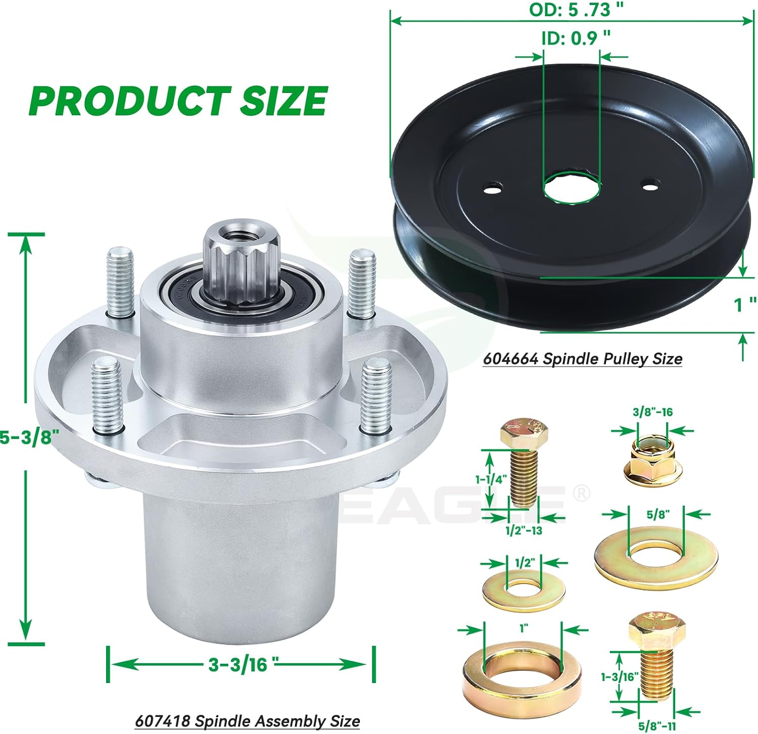 3 Pack 607418 Spindle Assembly with 604664 Spindle Pulley 797720 Belt 5/8x177 Replaces Hustler 601804 Spindle Assembly for Hustler Fastrak 54 inch Spindle, Hustler Raptor SD 54 Spindle