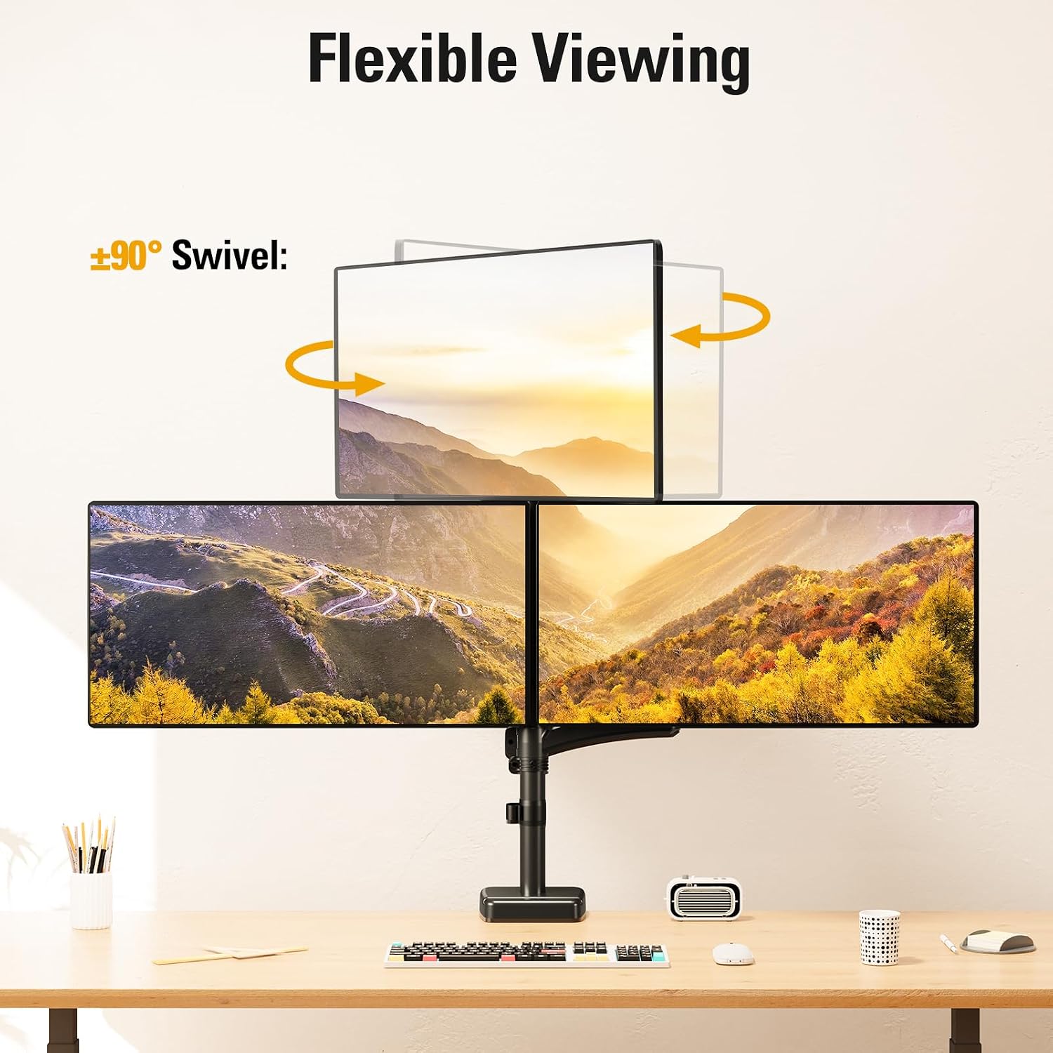 Triple Monitor Mount up to 32' Computer Screen, up to 19.8lbs Each, Adjustable 3 Monitor Stand with Clamp & Grommet Kit, Gas Spring Arm with Tilt Swivel Rotate, VESA Mount 75x75/100x100mm
