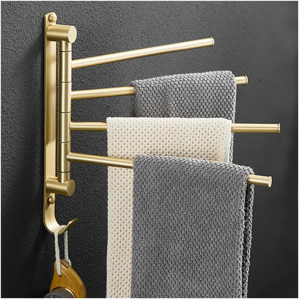 Folding Arm Swivel Towel Rack Bar Rails, for Bathroom, Brass Bars,Wall Mount Drying Racks for Laundry,Swing Out, Hand(Brushed Gold)