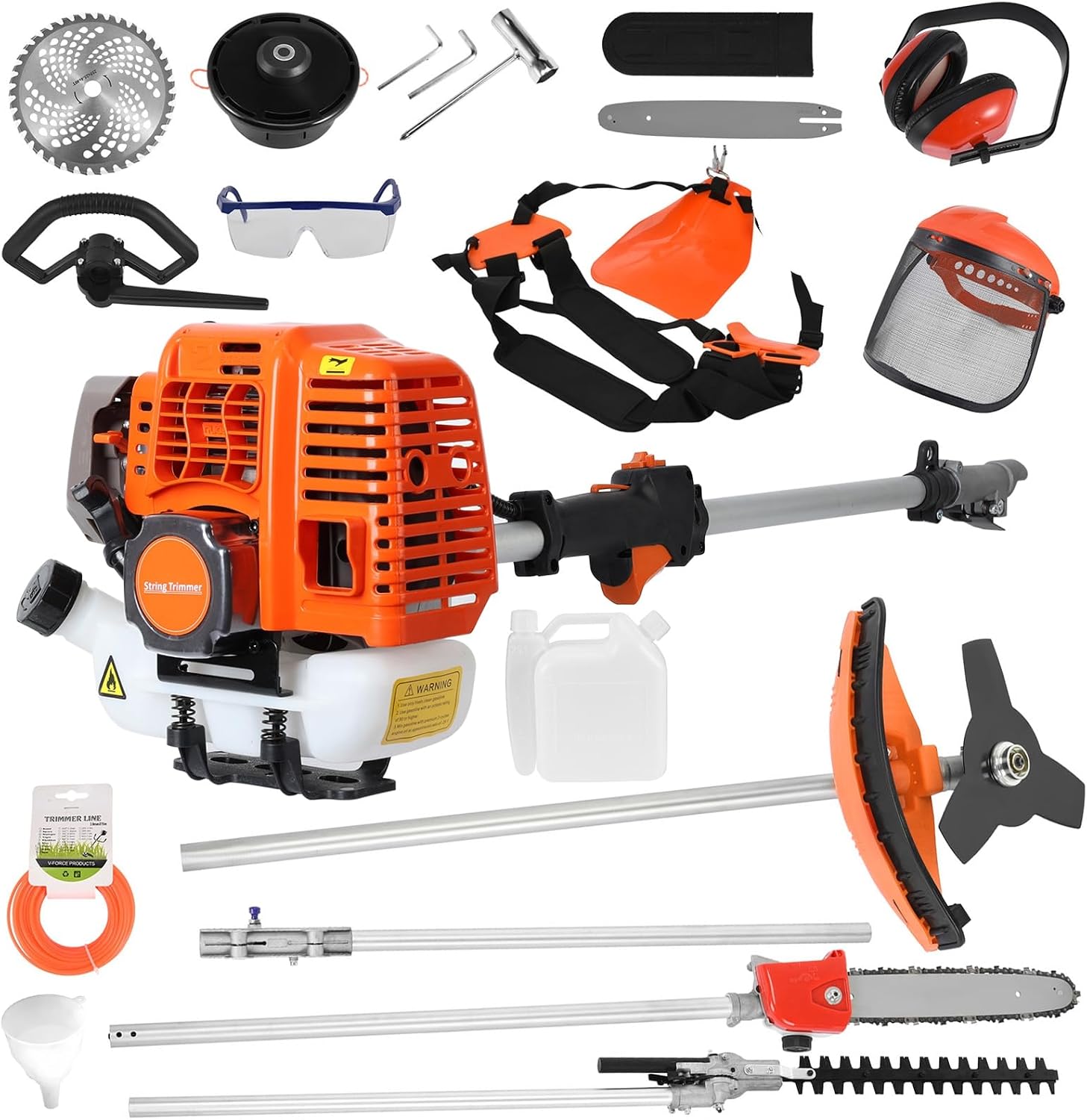 2025 New 6 in 1 52cc 2-Stroke Multi-Functional Lawn Mower | Weed Eater Gas Powered Lawn Mower Hedge Trimmer Pruners Gas Powered Brush Cutter|Handheld Chainsaw Hedge Pruner Red|Fast Arrival Orange