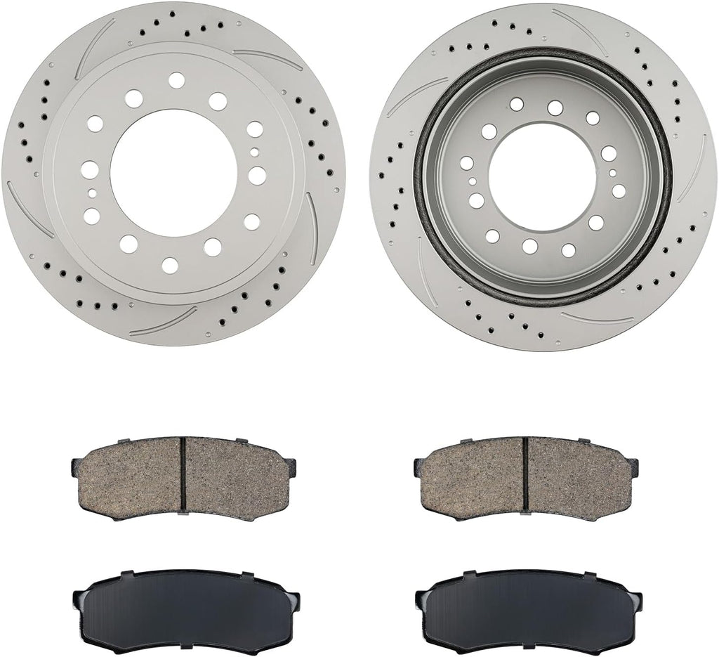 PHILTOP Front & Rear Brake Kit For 2002 2003 2004 2005 Toyota Sequoia, Drilled & Slotted Brake Rotors Ceramic Brakes Pads Replacement : 12.54' inch Front, 12.28' inch Rear Rotor