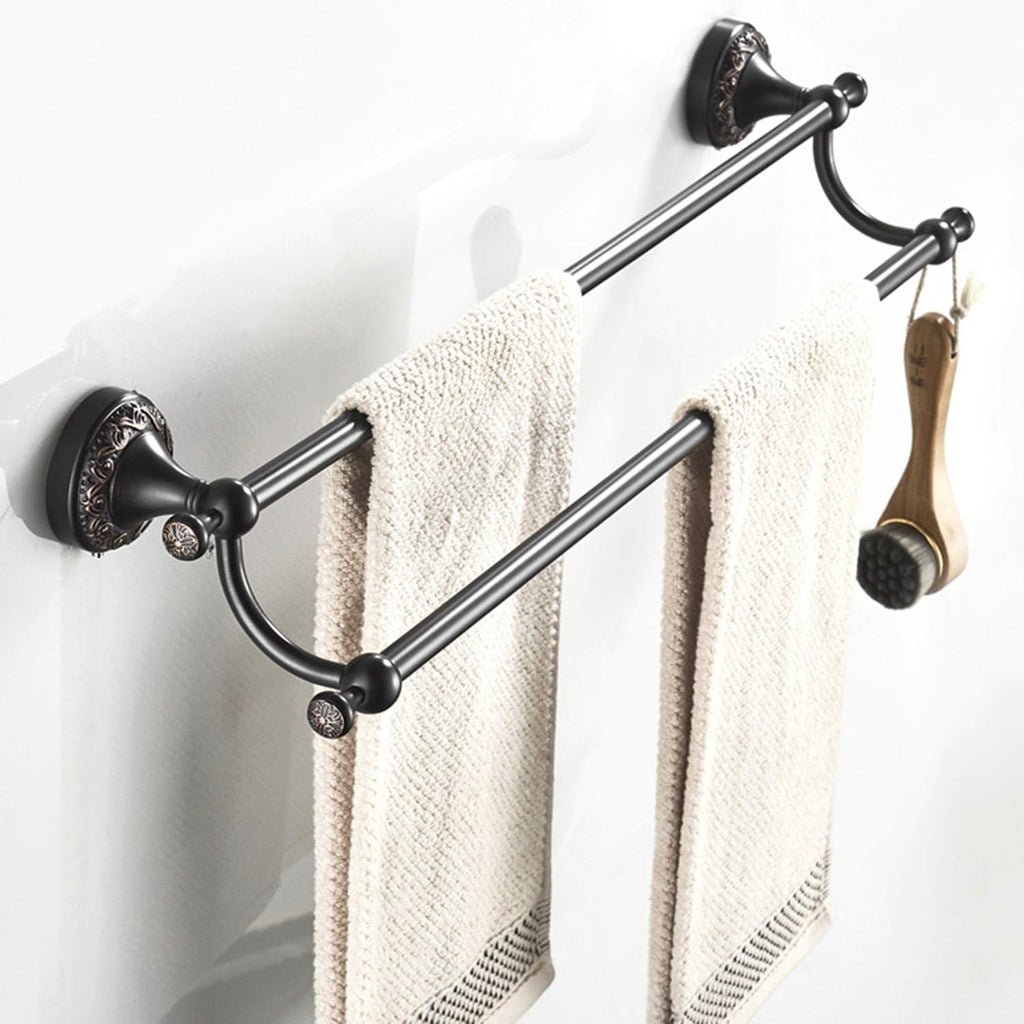 Towel Rails Multifunction Bathroom Rack, European Antique Hand-Carved Towel Bar Space Aluminum Black Gold Double Towel Rack Towel Holder, Black Bronze, 60cm