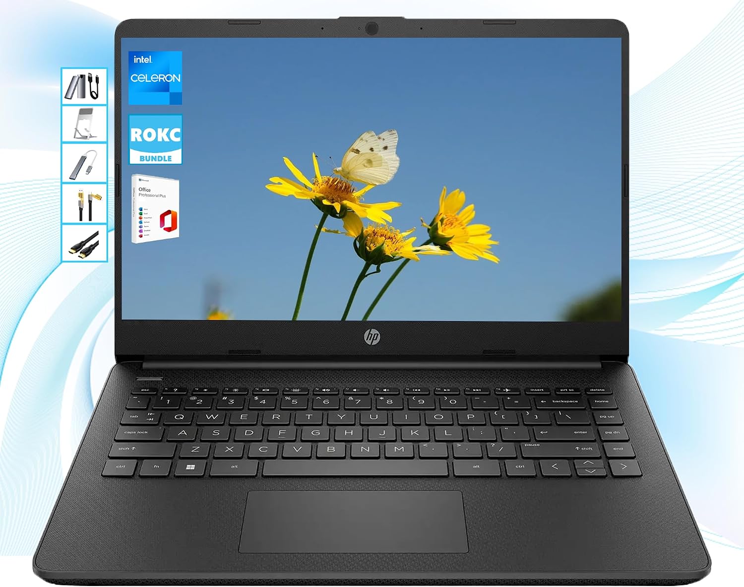 HP AI-Powered 14' HD Laptop with Microsoft Office and 1TB Cloud Storage Included for 1-Year| 16GB RAM|128GB SSD| Intel 4-Core CPU| Webcam| Ultra Light|Windows 11| RK Bundle| Black