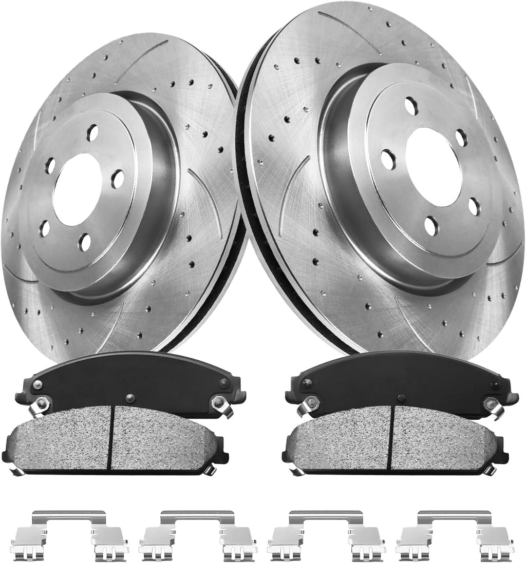 Anpulsero Brake Pads And Rotors Kit Compatible with 2006-2023 Dodge Charger, AWD 345mm(13.6in) Front Rotor and 320mm Vented Rear Rotor, Automotive Replacement Brake Kits Drilled And Slotted Rotors