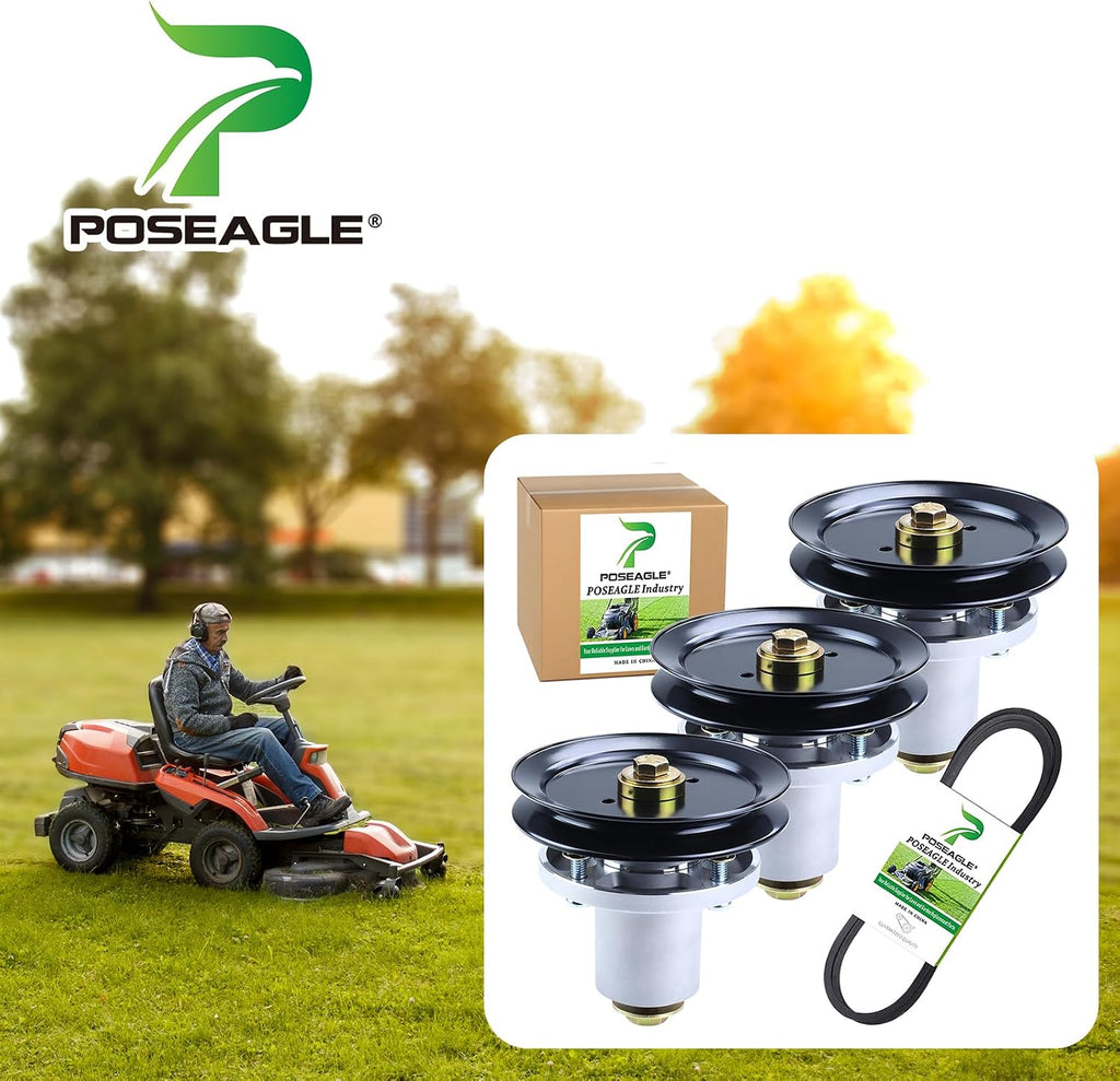 3 Pack 607418 Spindle Assembly with 604704 Spindle Pulley 604711 Belt Replaces Hustler 601804 Spindle Assembly for Hustler Raptor SD 60 Deck Spindles, Hustler 60 inch Mower Deck Spindles