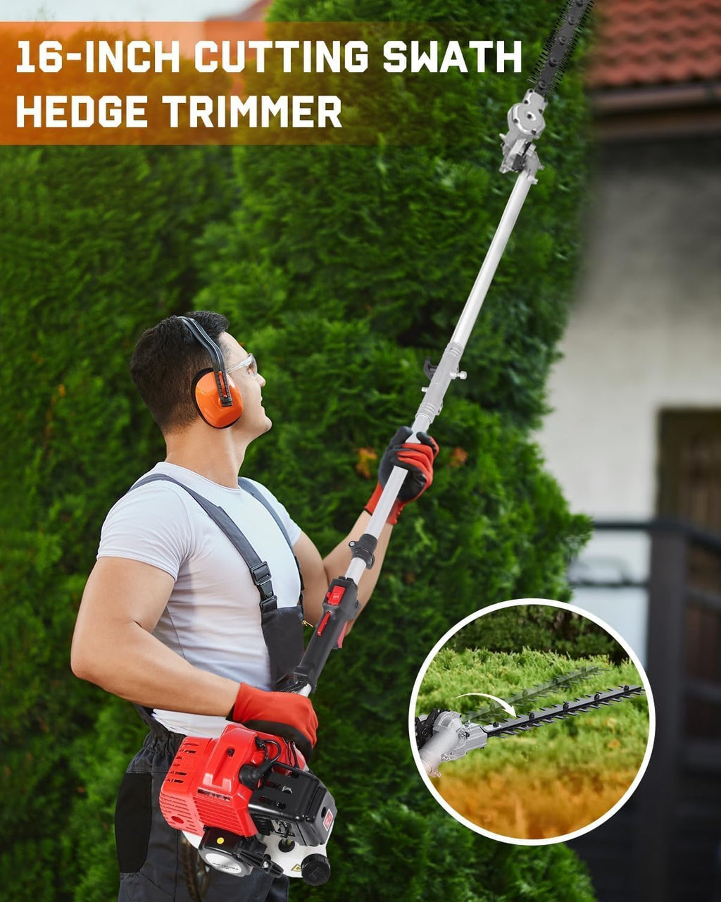 52cc Grass Trimmers 2-Cycle Gas Trimmer 5-in-1 Multifunctional Trimming Tool, Hedge Trimmer, Gas Powered Weed Eater, String Trimmers, Brush Cutter, Edger, Pole Saw Chainsaw Pruner with Extension Pole