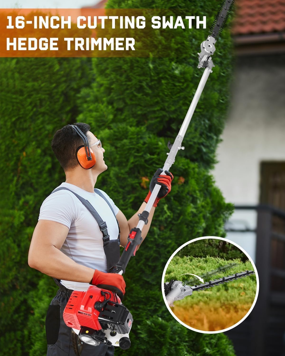 52cc Grass Trimmers 2-Cycle Gas Trimmer 5-in-1 Multifunctional Trimming Tool, Hedge Trimmer, Gas Powered Weed Eater, String Trimmers, Brush Cutter, Edger, Pole Saw Chainsaw Pruner with Extension Pole