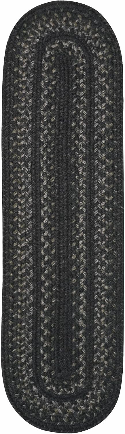 Homespice Jet Black Premium Jute Braided Stair Tread 8' x 28' (Set of 13) Oval Black, Tan Reversible, Natural Jute Yarn Rustic, Country, Primitive, Farmhouse Style - 30 Day Risk Free Purchase