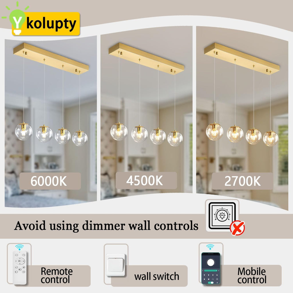 ykolupty Chandeliers for Dining Room Gold Dining Room Lights Fixture Over Table Glass Globe Pendant Lights Kitchen Island Adjustable Hanging Lamp Ceiling for Bedroom Entryway Foyer