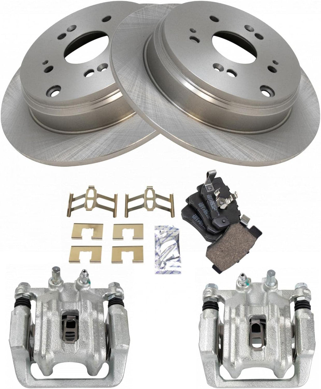 TRQ Rear Brake Pad and Rotor Set Ceramic Rotors Calipers Compatible with 2005-2006 Honda CR-V