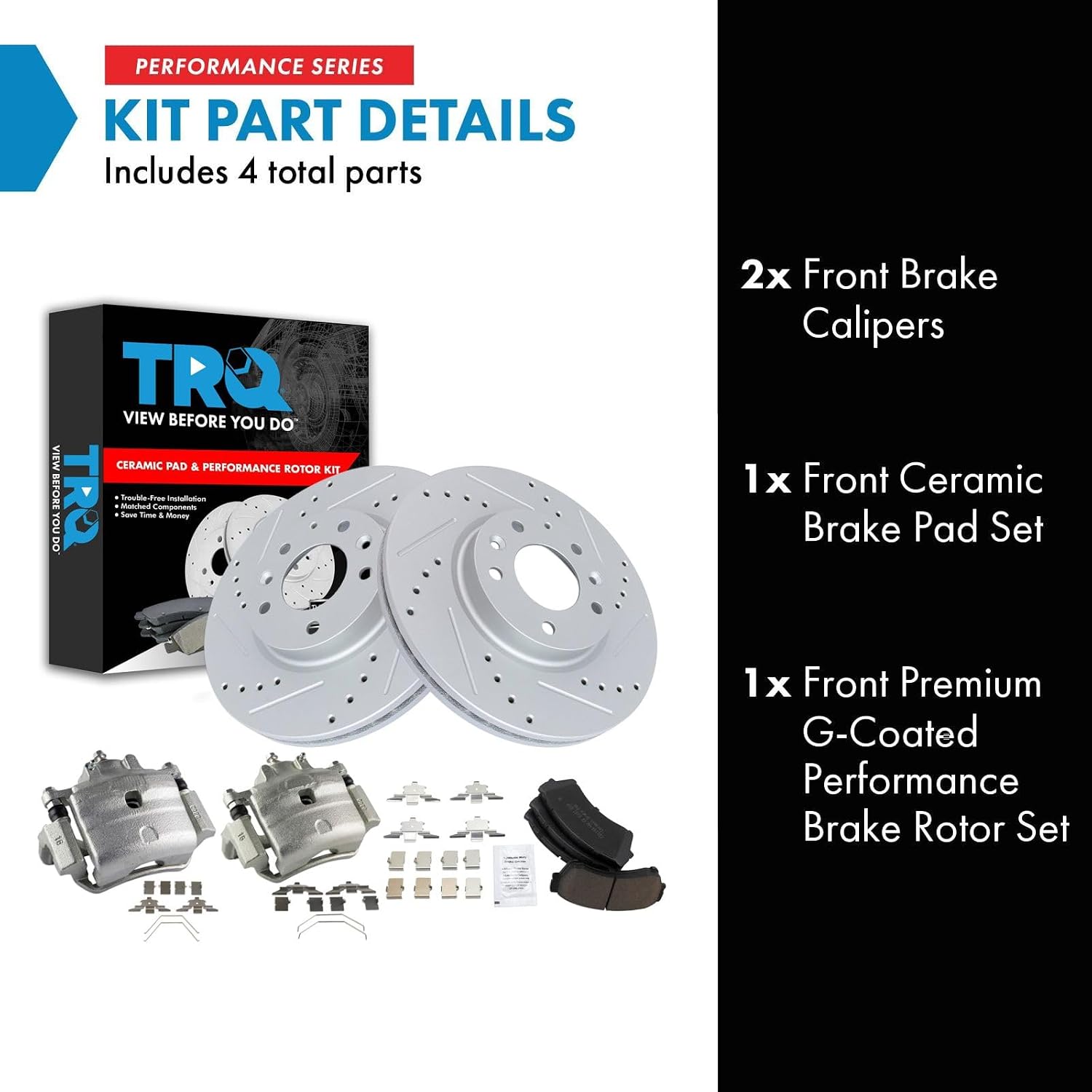 TRQ Front Ceramic Pads Performance Rotors & Caliper Kit Compatible with 2006-2012 Ford Fusion 2007-2012 Lincoln MKZ 2006 Lincoln Zephyr 2006-2011 Mercury Milan
