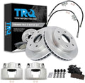 TRQ Front Brake Pad and Rotor Set Ceramic Rotors Calipers Hoses Compatible with 1997-1998 Chevrolet K2500 1997 GMC K2500