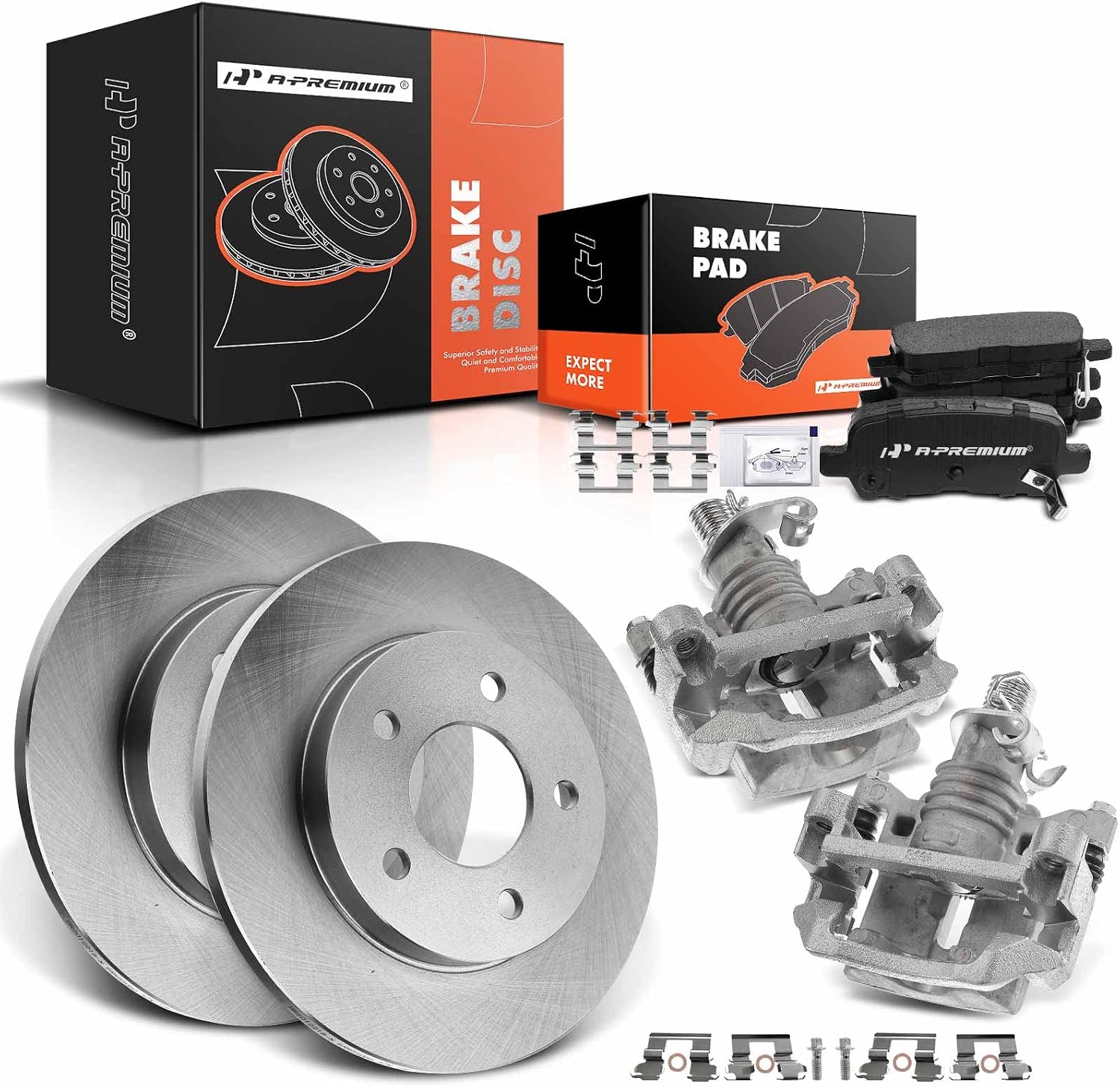 A-Premium Rear Disc Brake Rotors and Ceramic Pads Kit with Calipers Compatible with Chevrolet Impala 2011-2013 Impala Limited 2014-2016 Buick LaCrosse 2005-2009 Allure Pontiac Grand Prix 8-PC Set