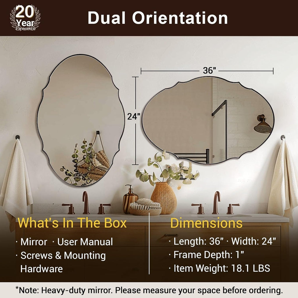 ANDY STAR Bronze Scalloped Mirror 24x36, Brushed Bronze Bathroom Mirror for Over Sink, Stainless Steel Oval Wall Mirror, Vintage Farmhouse Decor for Vanity, Entryway, Rust-Resistant