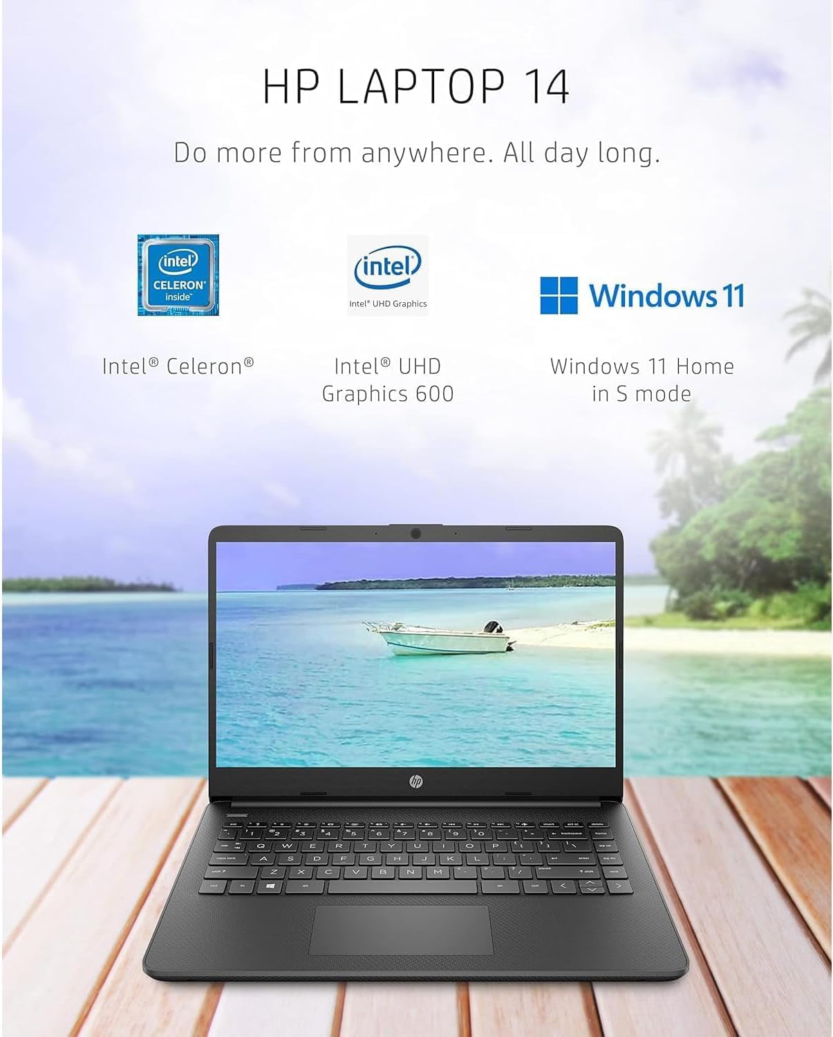HP New 14' HD Ultra Light Thin Laptop, Quad-Core Intel Celeron Processor, 16GB RAM, 320GB (64GB eMMC+ 256GB Card), Wi-Fi, Upto 11 Hours, Windows 11 S + 1 Year Office 365+HubxcelAccessory, Black