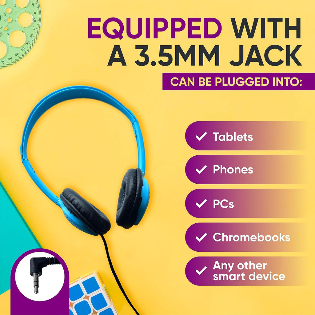 100 Pack Bulk Wired On-Ear Leather Headphones with 3.5mm Connector, Multi