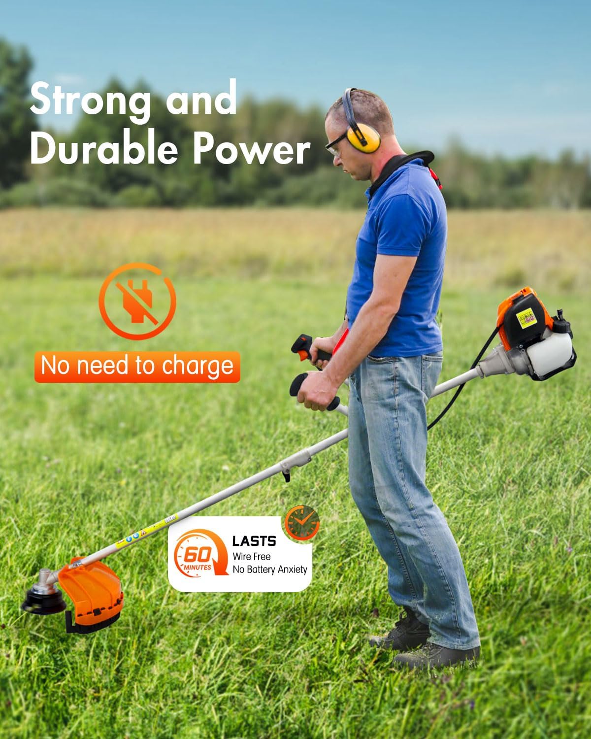 NEO-TEC 31cc 4-Cycle Gas Weed Wacker 4 in 1 String Trimmer/Edger 17'' with 10'' Brush Cutter x3 Rubber U-Handle & Shoulder Strap, Light Stable and Powerful Gas Weed Eater for Grass Cutting