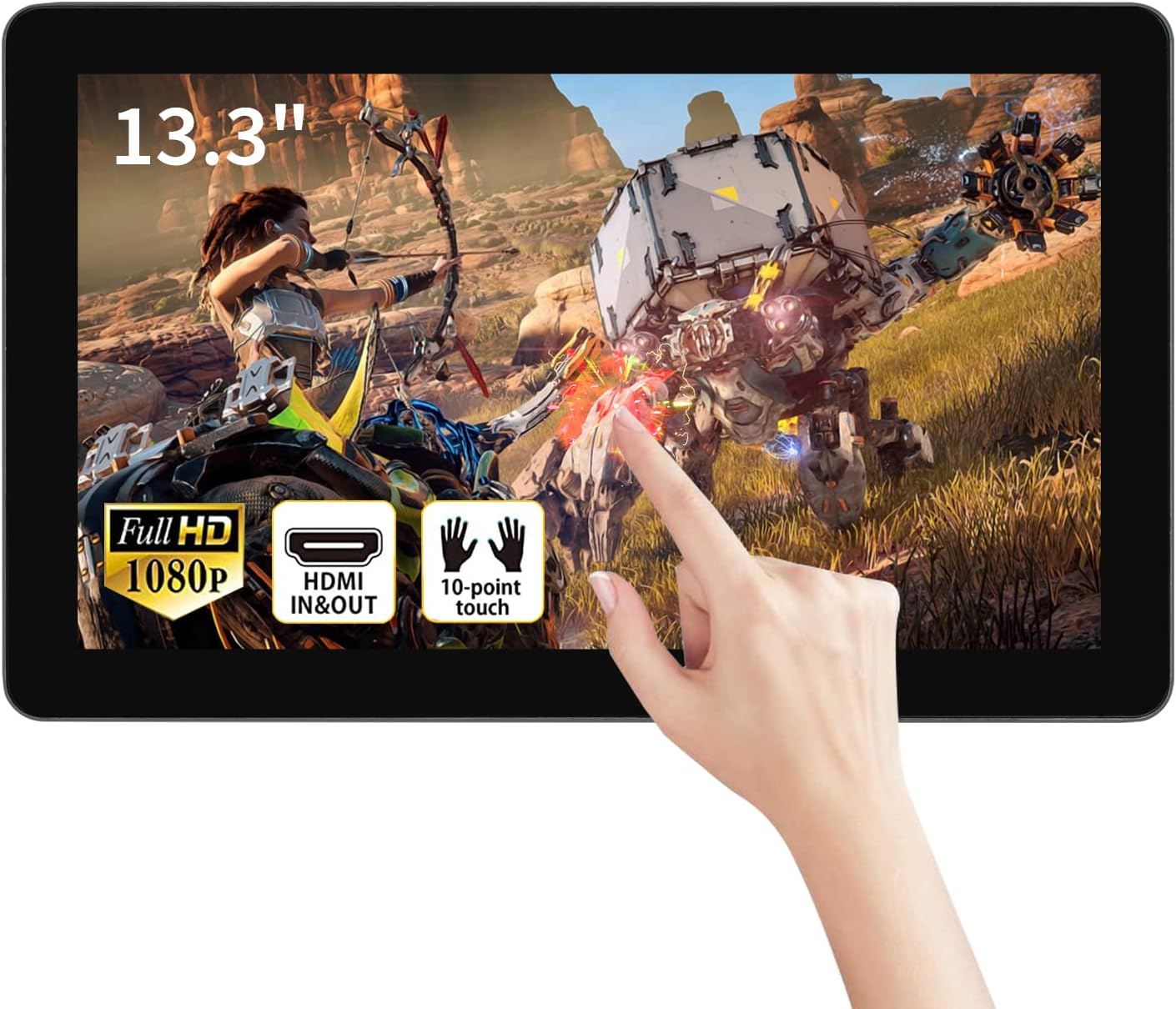 13.3 inch Capacitive Multi-Touch Screen Industrial Monitor, 16:9 Display 1920 x 1080P, Built-in Speakers, VGA & HD-MI Monitor for PC, POS, Small Business, Restaurant
