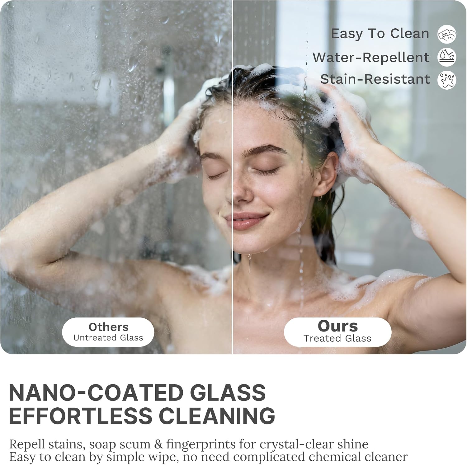 DEBOX Frameless Double Sliding Shower Door, 50-55' W x 76' H, 3/8' (10mm) SGCC Clear Tempered Glass, Adjustable Width, Square Rail, Double Towel Bars, Gunmetal
