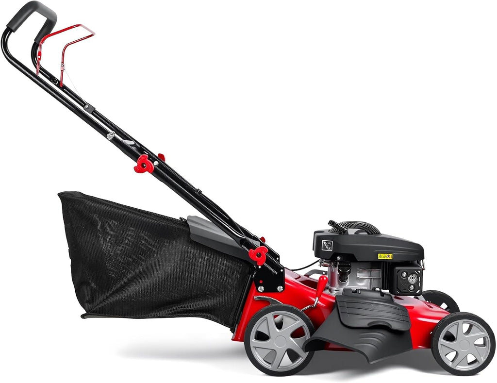 131cc Self Propelled Lawn Mower |18 Inch DV130 Engine Push Lawn Mower | 3 in 1 Rear-Wheel Drive LE11132-46A3 | Low Noise and Fuel-Efficient for Yard Garden Red