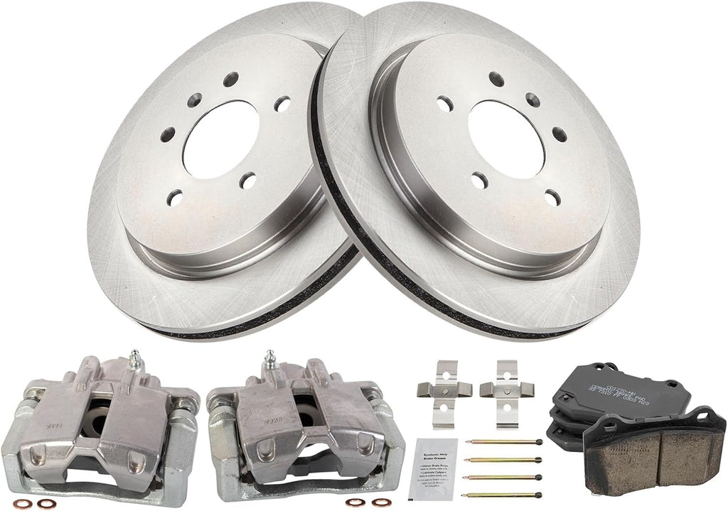 TRQ Rear Brake Pad and Rotor Set Ceramic Rotors Calipers Brake Code J56 JL9 Compatible with 2005-2011 Cadillac STS