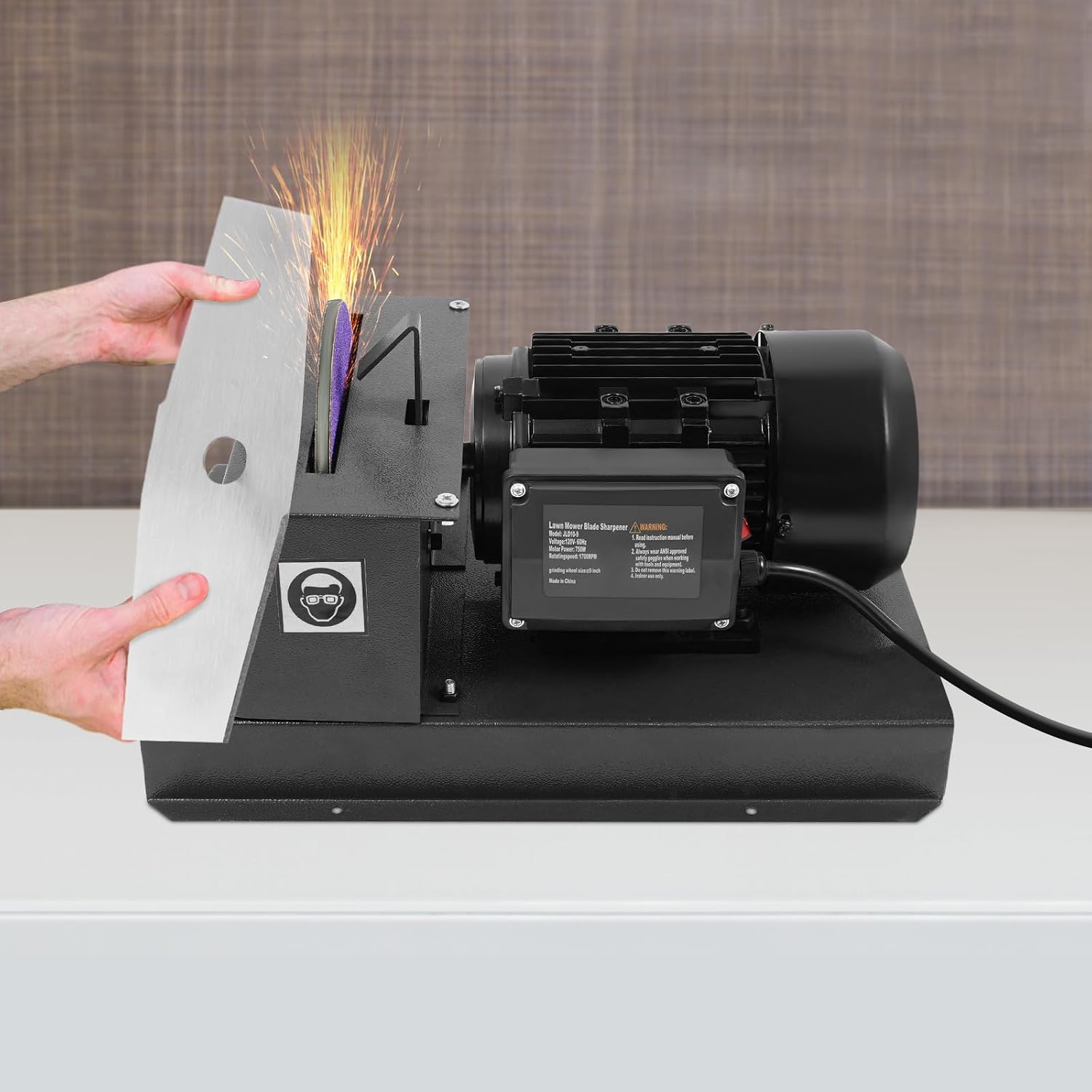 1HP 750W Lawn Mower Blade Sharpener 1700RPM Professional Electric Mower Blade Sharpener Bench Grinder Sharpening Machine with 9inch Ceramic Wheel for High/Low Lift Blades, Gator/Flat Blades