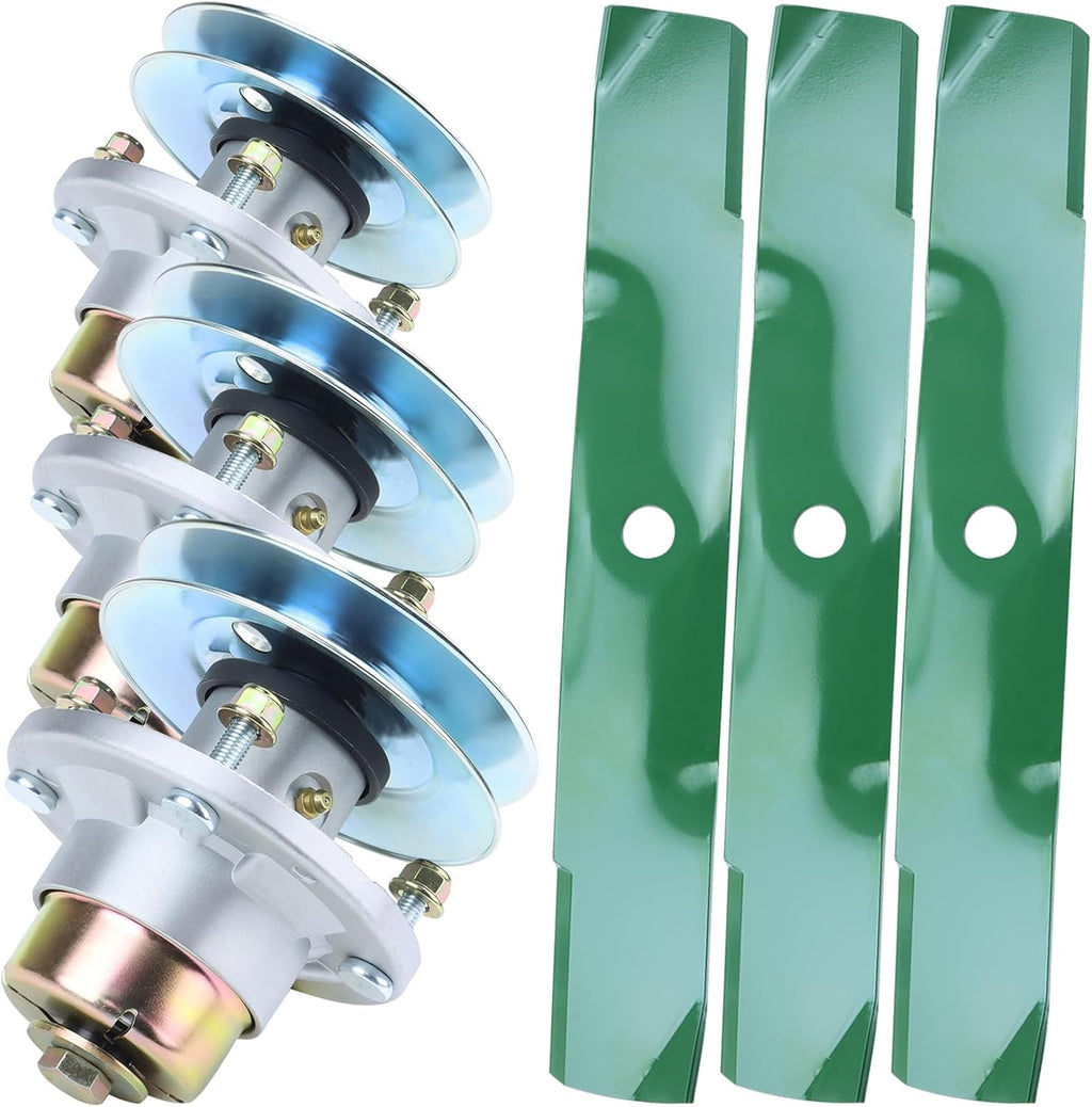 Deck Rebuild Kit for John Deere Z355E X350 X380 X580 X390 X570 X590 X370 X354 X584 X384 Includes 3 Pack AM144608 Spindle Assembly with UC20697 Spindle Pulley UC22009 Blade